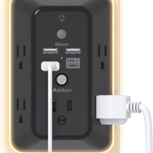 9-in-1 USB Wall Outlet Hub: Surge Protector & Smart Night Light.